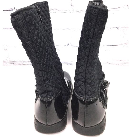 Pediped Naomi Patent Leather Side Zip Black Mid-calf Quilted Kids Boot Size 26 - Picture 5 of 12